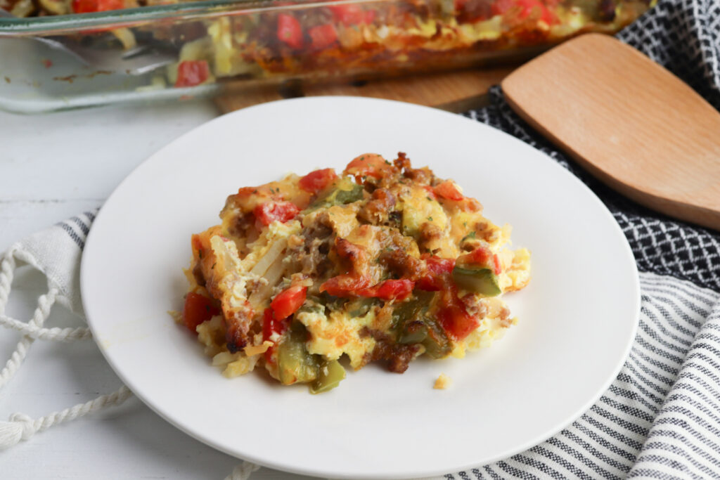 Mexican Breakfast Casserole on a white plate.