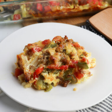 Mexican Breakfast Casserole on a white plate.