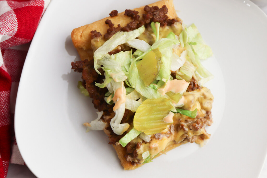 Big Mac Casserole on a white plate.