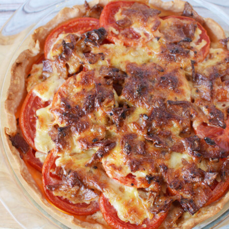 Southern Tomato Pie in a pie dish.