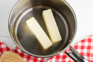 Heat butter for brownies