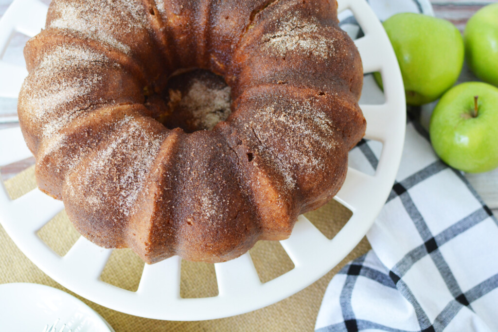 Apple Cider Donut Cake being served for dessert.