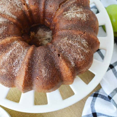 Apple Cider Donut Cake being served for dessert.