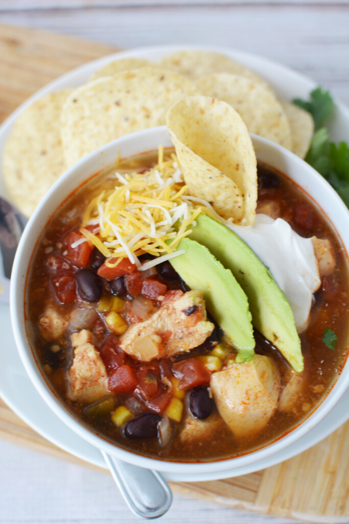 chicken tortilla soup in a slow cooker.