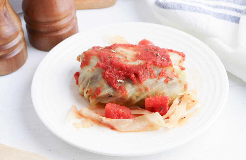 Cabbage Rolls on a white dinner plate