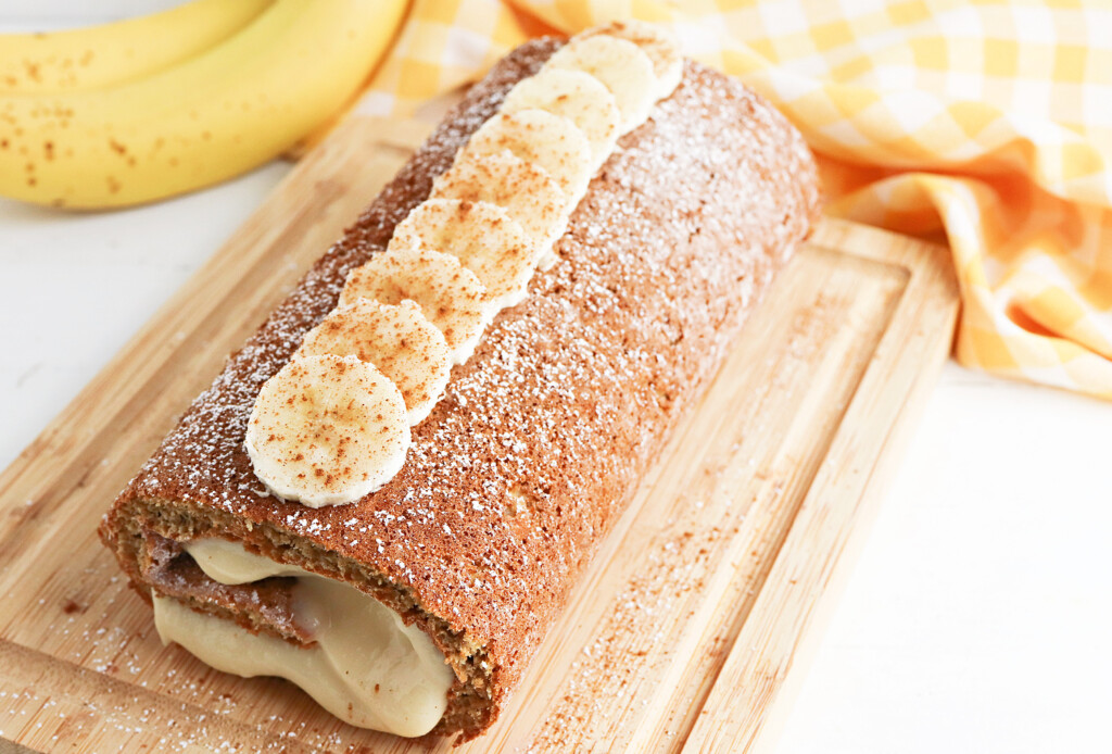 Banana Roll sitting on a cutting board