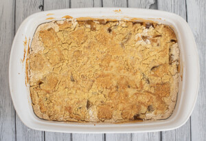 apple cobbler coming out of oven