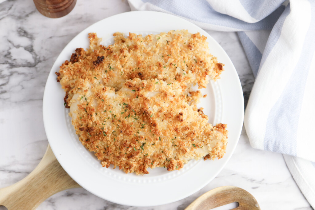 Breaded Panko Chicken on a white plate