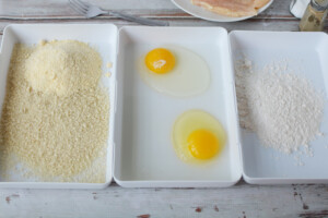 Eggs, flour and breadcrumbs