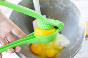 add eggs, lemon zest and juice.