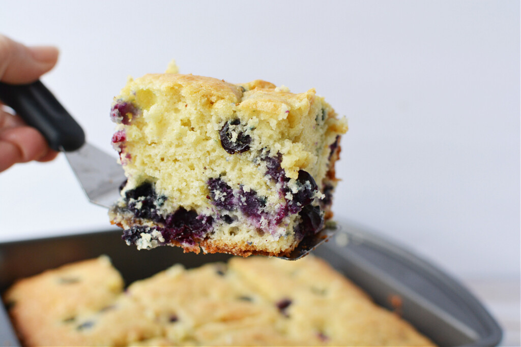 blueberry cake recipe being served