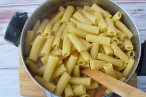 Add pasta to chicken riggies
