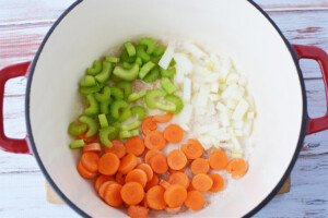 Cook vegetables for booya
