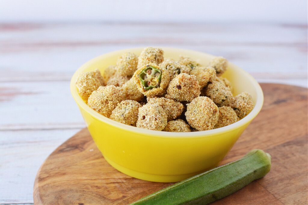 fried okra in a yellow bowl