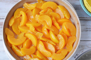 Place peaches on top of dough