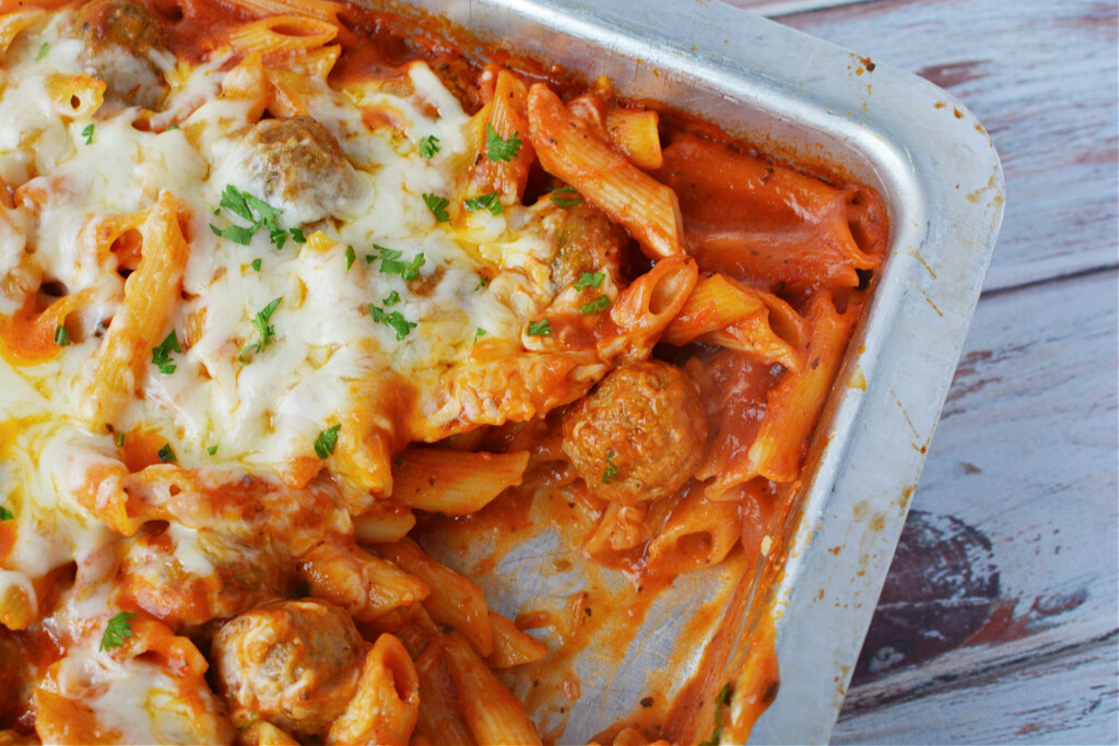 meatball casserole in a baking dish.