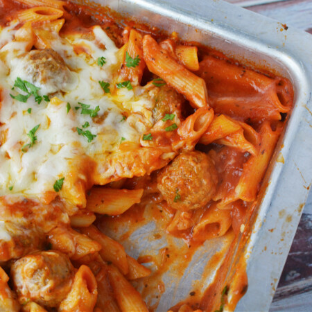 meatball casserole in a baking dish.