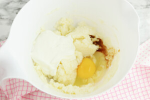 add vanilla, egg and sour cream